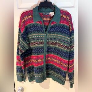 Vintage 80s Erika Classics Multicolor Zip Collar Sweater Size Medium